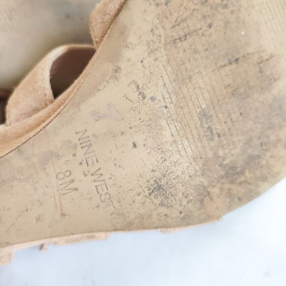 Nine West Sandals Size 8 M Wedge Gladiator Strappy Beige Lace-up Zip Neutral - Picture 10 of 11